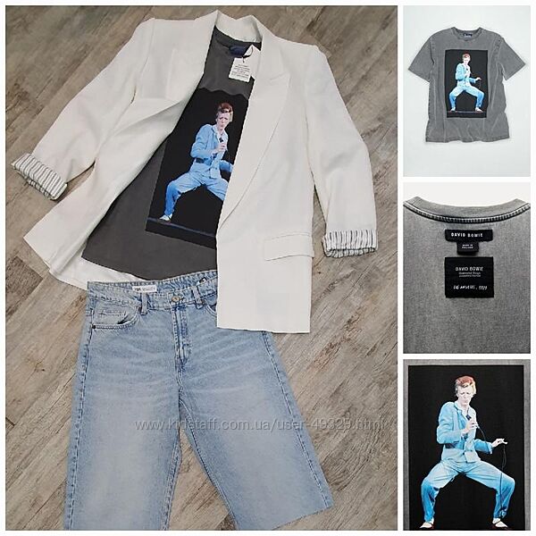 Трендова крута футболка Zara у вінтажному стилі з принтом david bowie