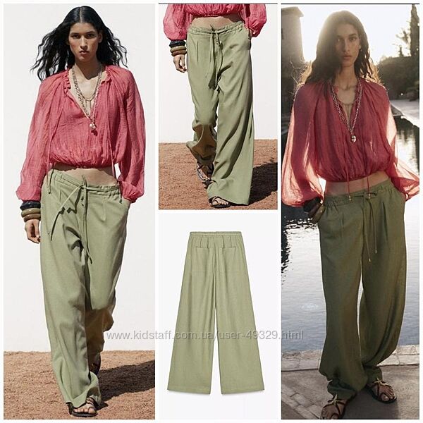 Круті широкі штани Zara зі змішаного льону. Поточна колекція.