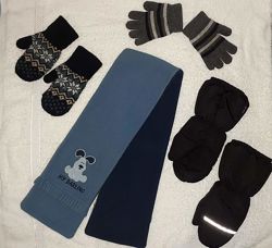 Флисовый Шарф, теплые варежки, перчатки, краги - на 3-6 лет.