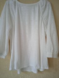 Красива бавовняна комбінована трикотаж/прошва блуза Monsoon