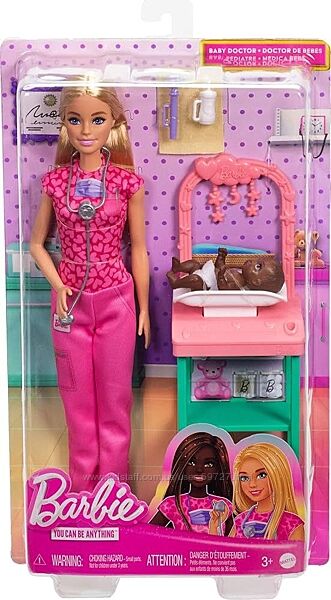 Лялька Barbie Baby Doctor with Blonde Fashion Doll Wearing Pink Scrubs. 