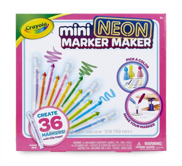 Crayola Marker Maker Фабрика 36 ароматных мини маркеров неон Mini Neon