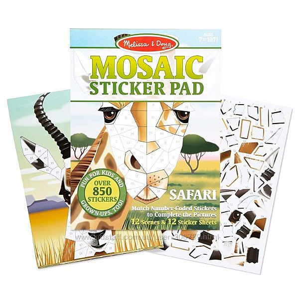 Melissa & Doug наклейки мозайка животные сафари mosaic sticker pad safari a