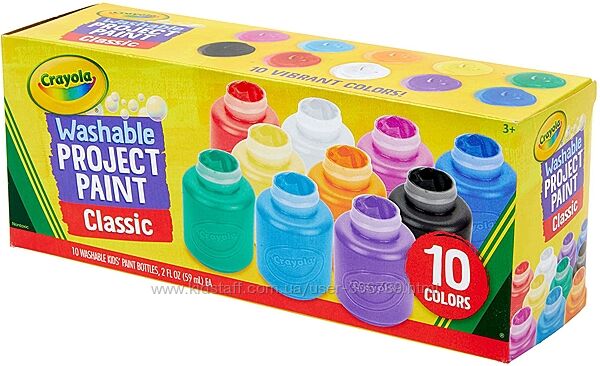 Crayola смываемые краски гуашь 10 классических цветов washable kids paint s