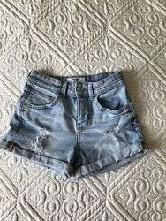 Шорты джинсовые Bershka модные с высокой талией на девочку 10-11 лет 