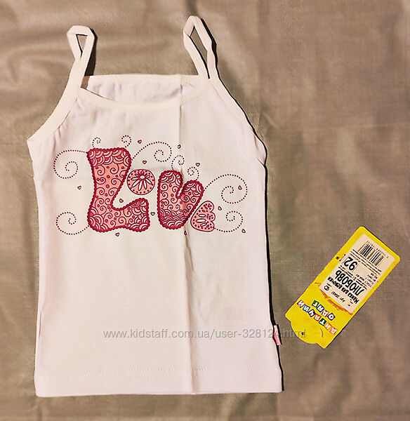 Белая майка для девочки, модель Любовь, р. 92 от ТМ Габбі