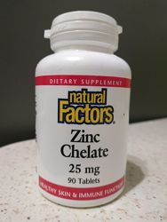 Natural Factors, Хелатный цинк, 25 мг, 90 таблеток