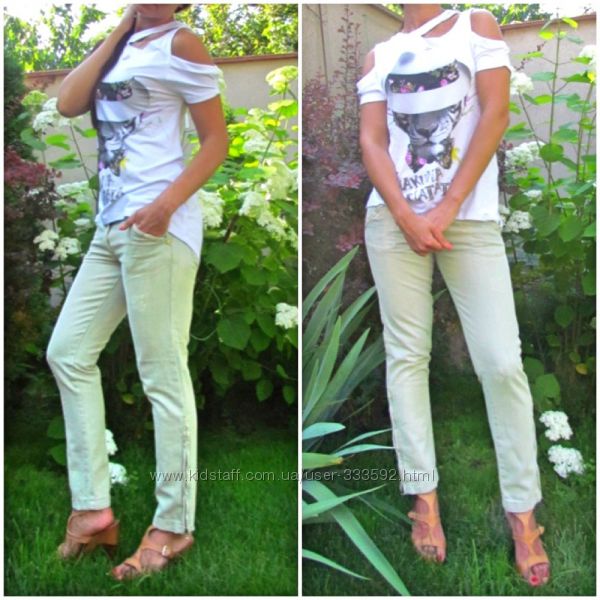 Итальянская женская белая футболка, Just-r, Скидка