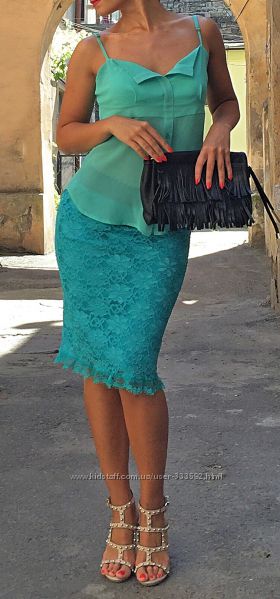 Кружевная юбка необыкновенного изумрудного цвета, Италия, Скидка