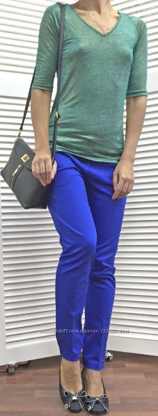  Женские котоновые брюки-скинни ярко-синего цвета, Италия, Скидка