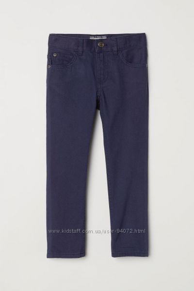 H&M Твиловые брюки Regular fit синего цвета в школу для 4-7 лет