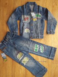 Джинсовая куртка и джинсы костюм на рост 130 - 140