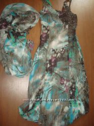 женственный сарафан, летнее платье с шарфиком