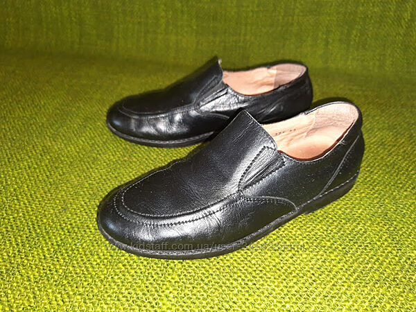 Кожаные черные туфли мокасины Braska. Размер 34. 21,5-22см.