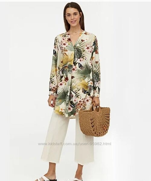 Подовжена блуза, туніка h&m, птахи, віскоза 