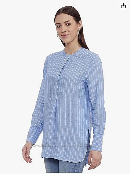 Лляна подовжена блуза в смужку marks & spencer льон 