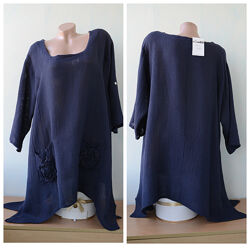 Лляна туніка, подовжена блуза бохо riva made in italy льон 