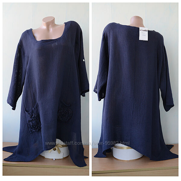 Лляна туніка, подовжена блуза бохо riva made in italy льон