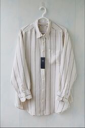 Подовжена сорочка в смужку оверсайз marks & spencer льон 