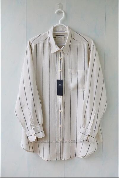 Подовжена сорочка в смужку оверсайз marks & spencer льон