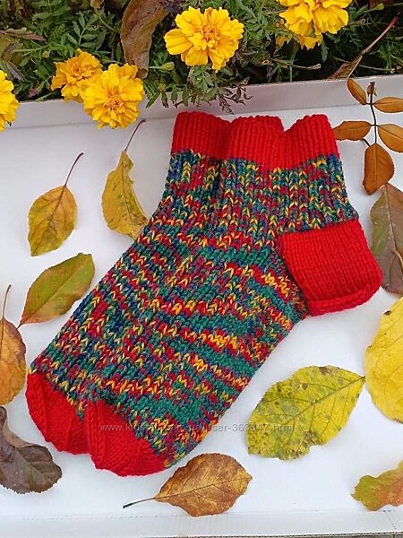 Яркие вязаные носки норвежская шерсть ручная работа