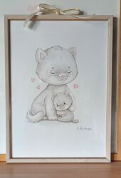 Картины в детскую с кошками. Акварель.