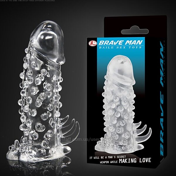 Стимулирующая насадка презерватив с пупырышками и усиками Brave Man Baile