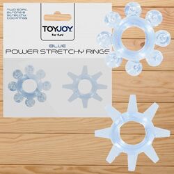 Набор из 2 эрекционных кольца голубого цвета Power Stretchy Rings от ToyJoy