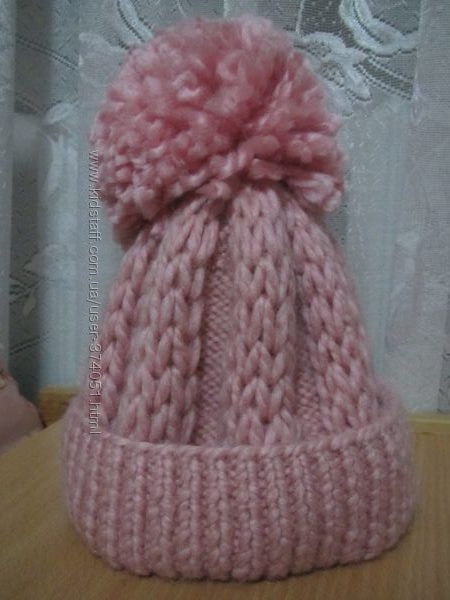 Зимняя вязанная шапка Hand Made цвета пудры