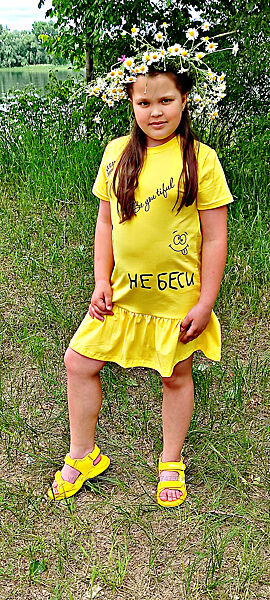 Платье с тату надписями и рисунками р-р 34-42 желтое