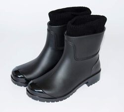 Резиновые сапоги женские, черные, утепленные, чулок сьемный