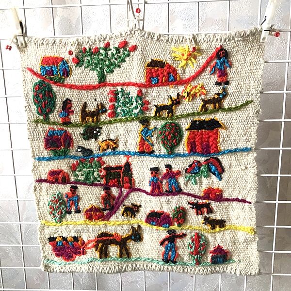 Шерстяной  гобелен  картина  панно ручного ткачества с вышивкой   44х42