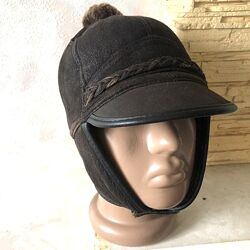 Детская шапка-ушанка шапка шлем  шапка авиатор   овчина  нубук 55 см