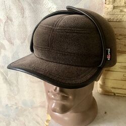 Зимняя коричневая замшевая кепка ушанка на флисе. 58 см