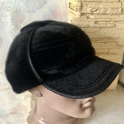 Меховая кепка с ушами -черная норка -60 см