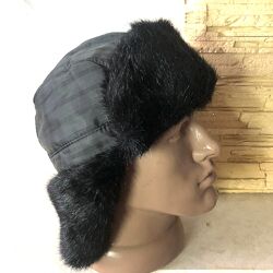 Шапка ушанка-шапка авиатор -темная клетка 56-58-61 см