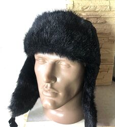 Шапка ушанка -шапка авиатор -черная плащовка -59см