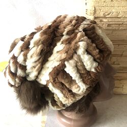 Шапка Бини из вязаного меха кролика