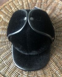 Меховая бейсболка с ушами авиатор черная норка56576061 см