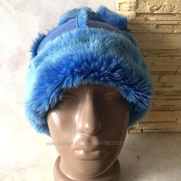 Детская меховая шапка кулек голубая 5556 см