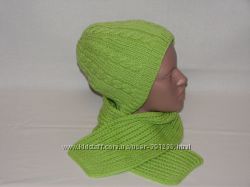 Комплект вязаная шапка женская шарф на объем 55-56 см