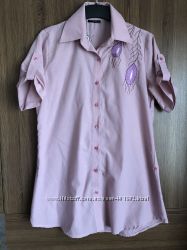 Удлинненная летняя лиловая рубашка с вышивкой. размер 48-50 наш