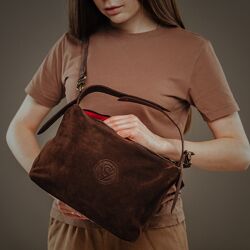 Сумка жіноча замшева Vittorio Safino VSL 043 коричнева ручка шкіра Вінтаж