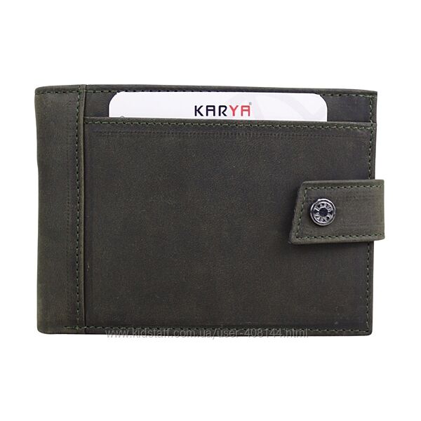 Гаманець чоловічий шкіряний Karya 0456-35 хакі шкіра Crazy Horse