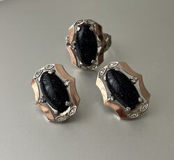 Сережки і каблучка срібло 925, золото 375