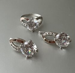 Сережки і каблучка срібло 925, позолота 375