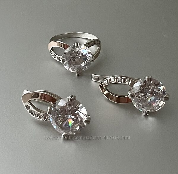 Сережки і каблучка срібло 925, позолота 375