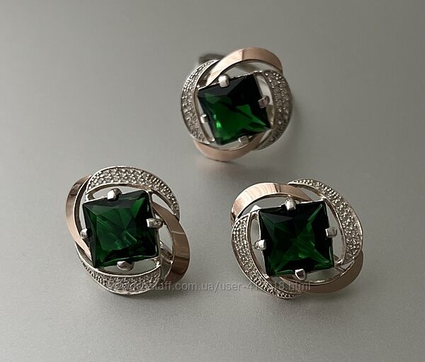 Сережки і каблучка срібло 925 золото 375 нюанс