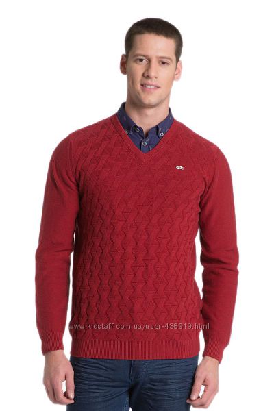 Бордовый свитер U. S. Polo Assn с V- образным вырезом и узором. р. S
