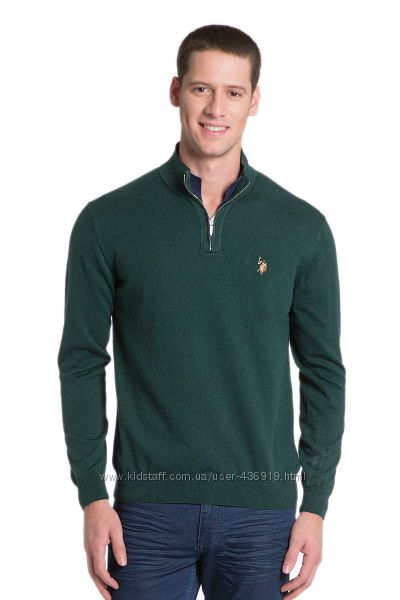 Мужской свитер зеленый U. S. Polo Assn. с воротником-стойкой. Оригинал. р. 